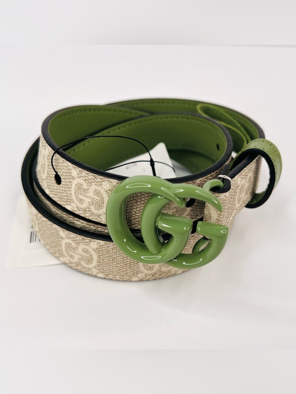 Gucci GG Supreme Canvas Leather Double G Interlocking Belt Size 34 cm - 85 in